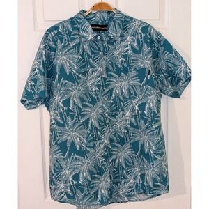 Molokai Surf Co. Palm Tree Print Button‎ Up Hawaiian Shirt  Blue White XL